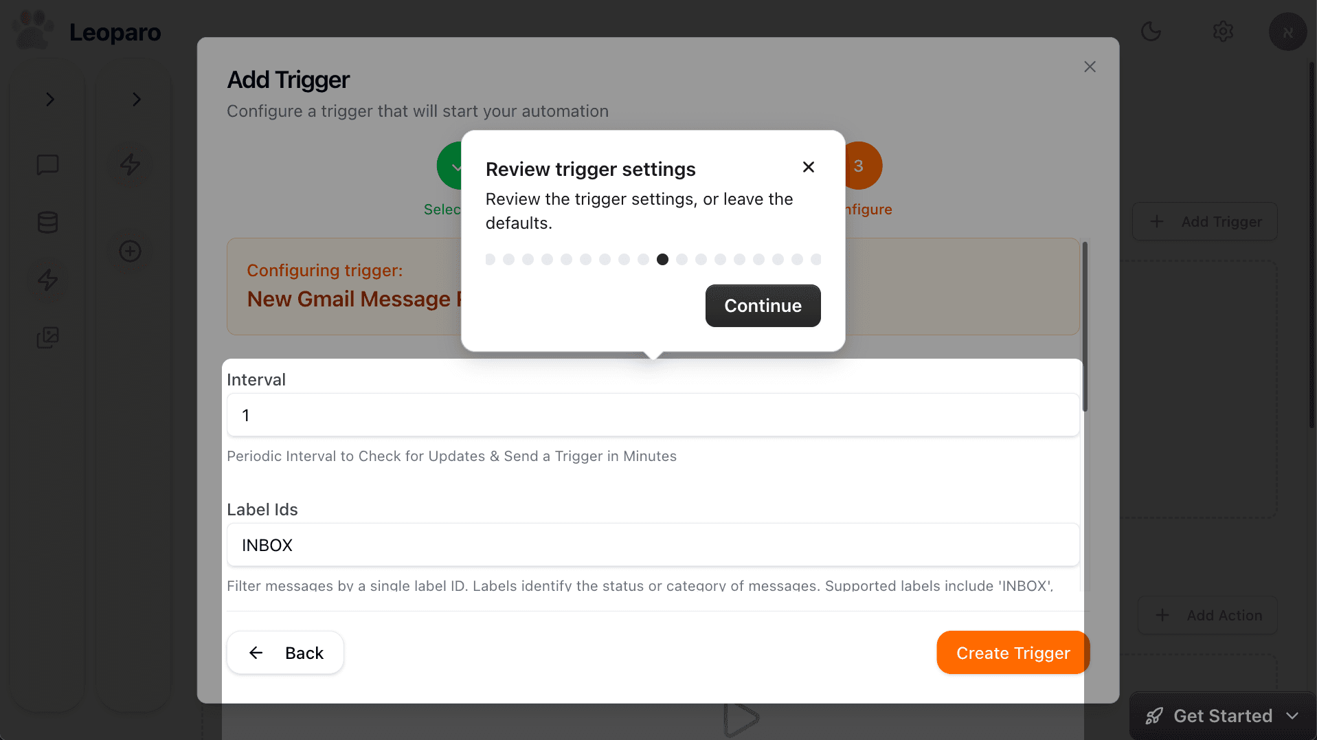 Review trigger settings