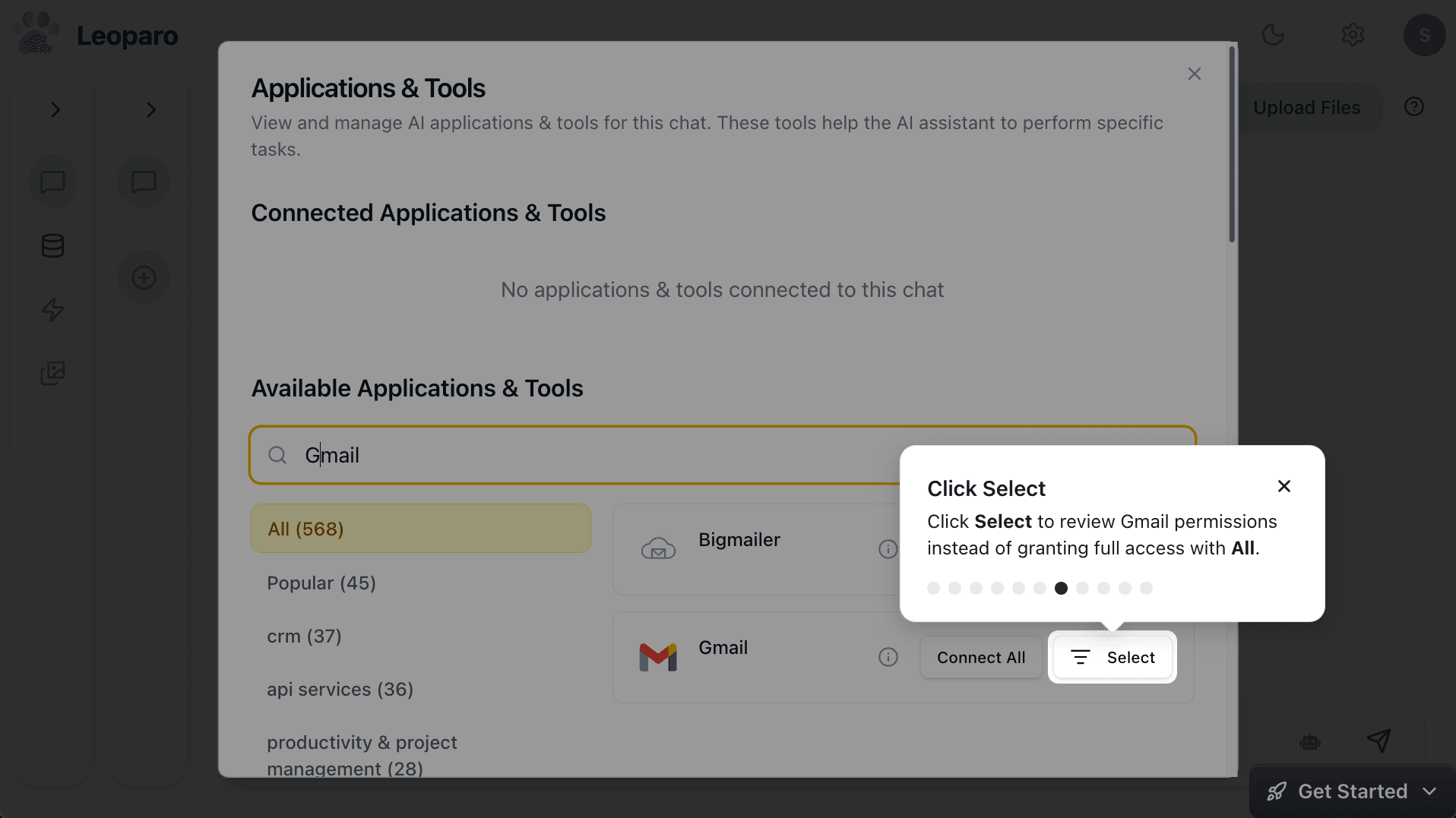 Click Select to review permissions